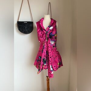 Samuel Dong Pink Leopard Zip Bubble Dress, Size Medium